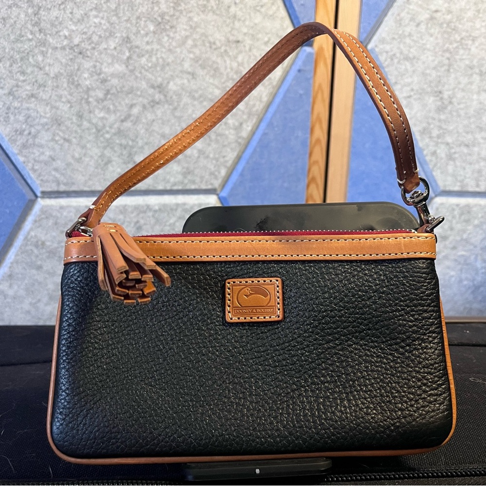 Dooney & Bourke Black and Brown Leather Purse/Wristlet - Never Used